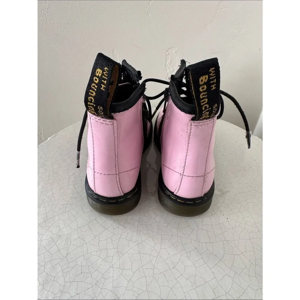 Dr. Martens 1460 Toddler Pink Patent Lace-Up Ankle Boots Side Zipper Size 10 EUC